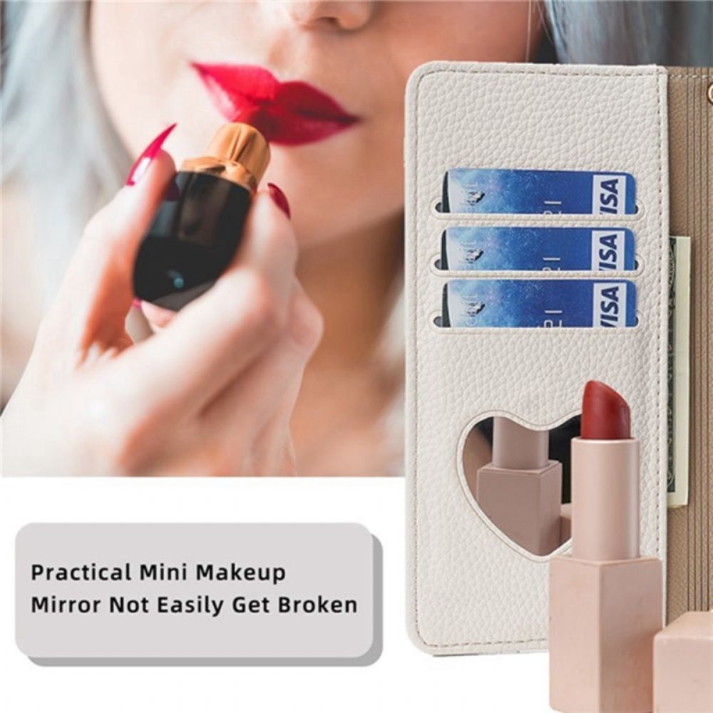 Leren Hoesje Huawei Pura 80 Tweekleurig Met Spiegel En Ketting