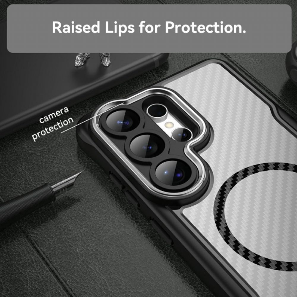 Cover Hoesje Samsung Galaxy S26 Ultra Telefoonhoesje Magsafe Hybrid Protection Carbon Fiber Textuur