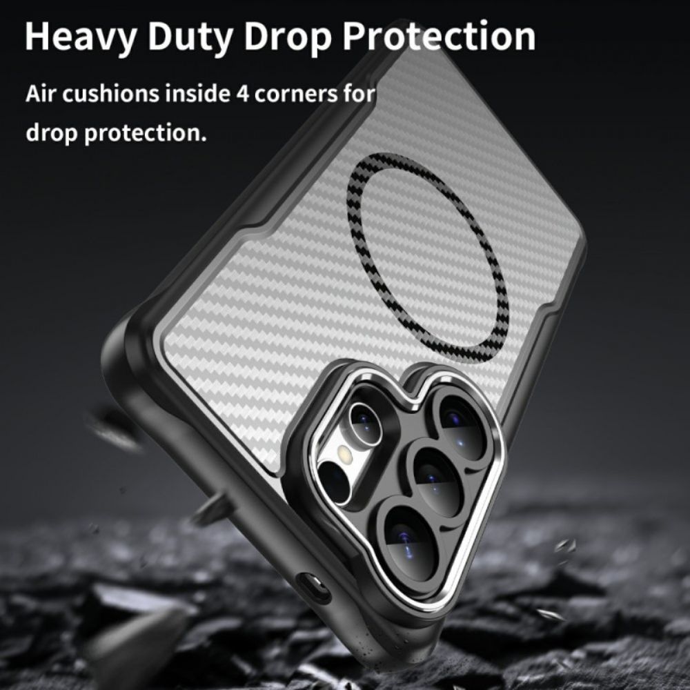 Cover Hoesje Samsung Galaxy S26 Ultra Telefoonhoesje Magsafe Hybrid Protection Carbon Fiber Textuur