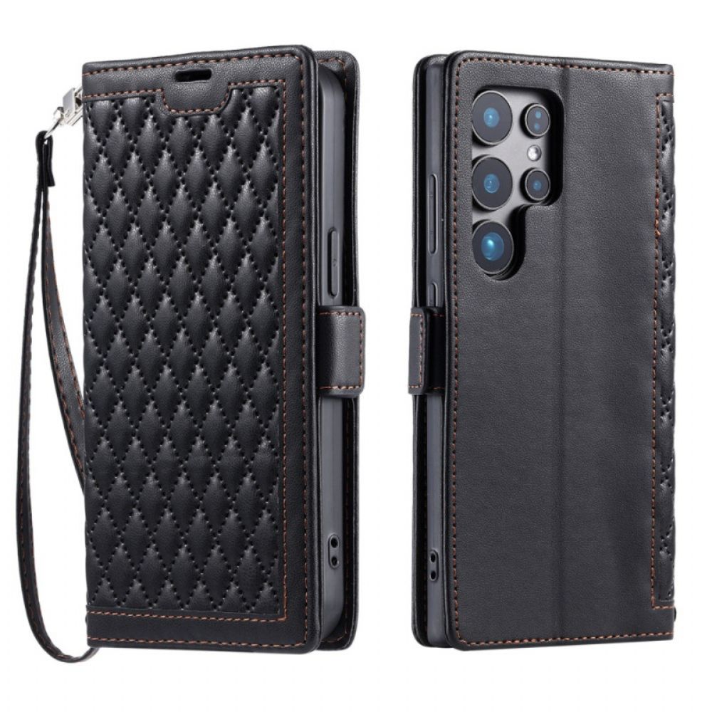 Flip Case Leren Samsung Galaxy S26 Ultra Gewatteerd Met Bandje
