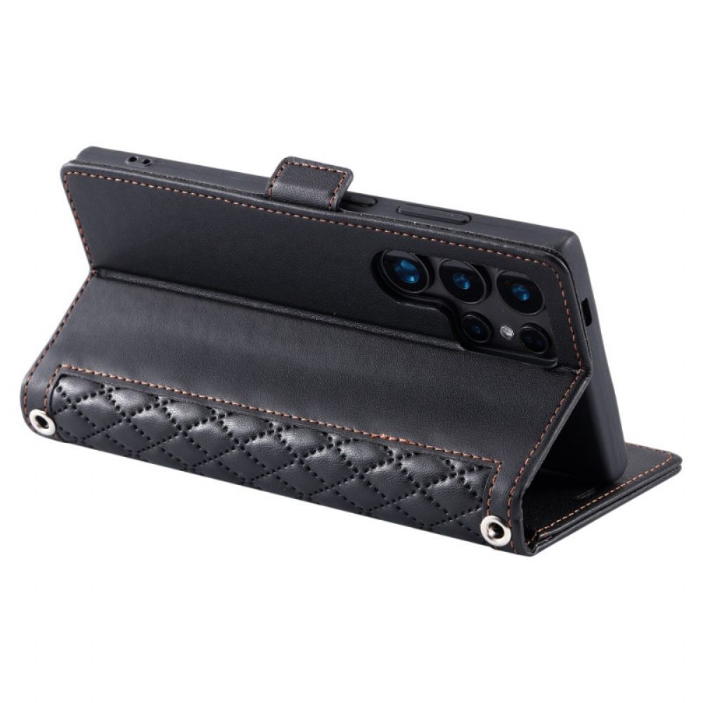 Flip Case Leren Samsung Galaxy S26 Ultra Gewatteerd Met Bandje