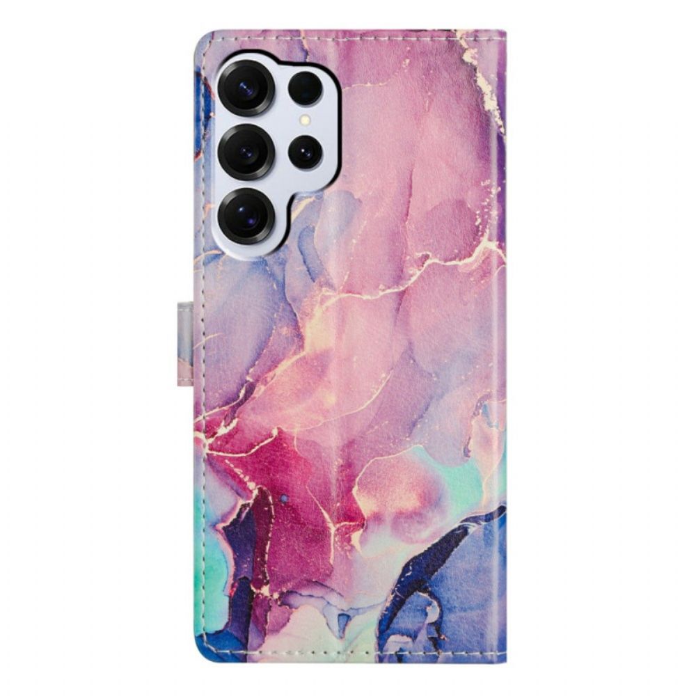 Flip Case Leren Samsung Galaxy S26 Ultra Groen En Roze Marmer