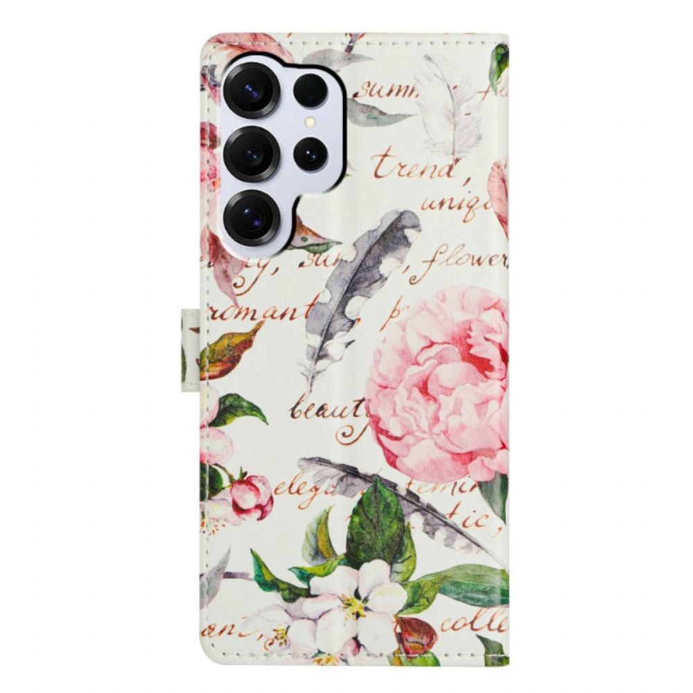 Leren Hoesje Samsung Galaxy S26 Ultra Bloemenpoëzie Bescherming Hoesje