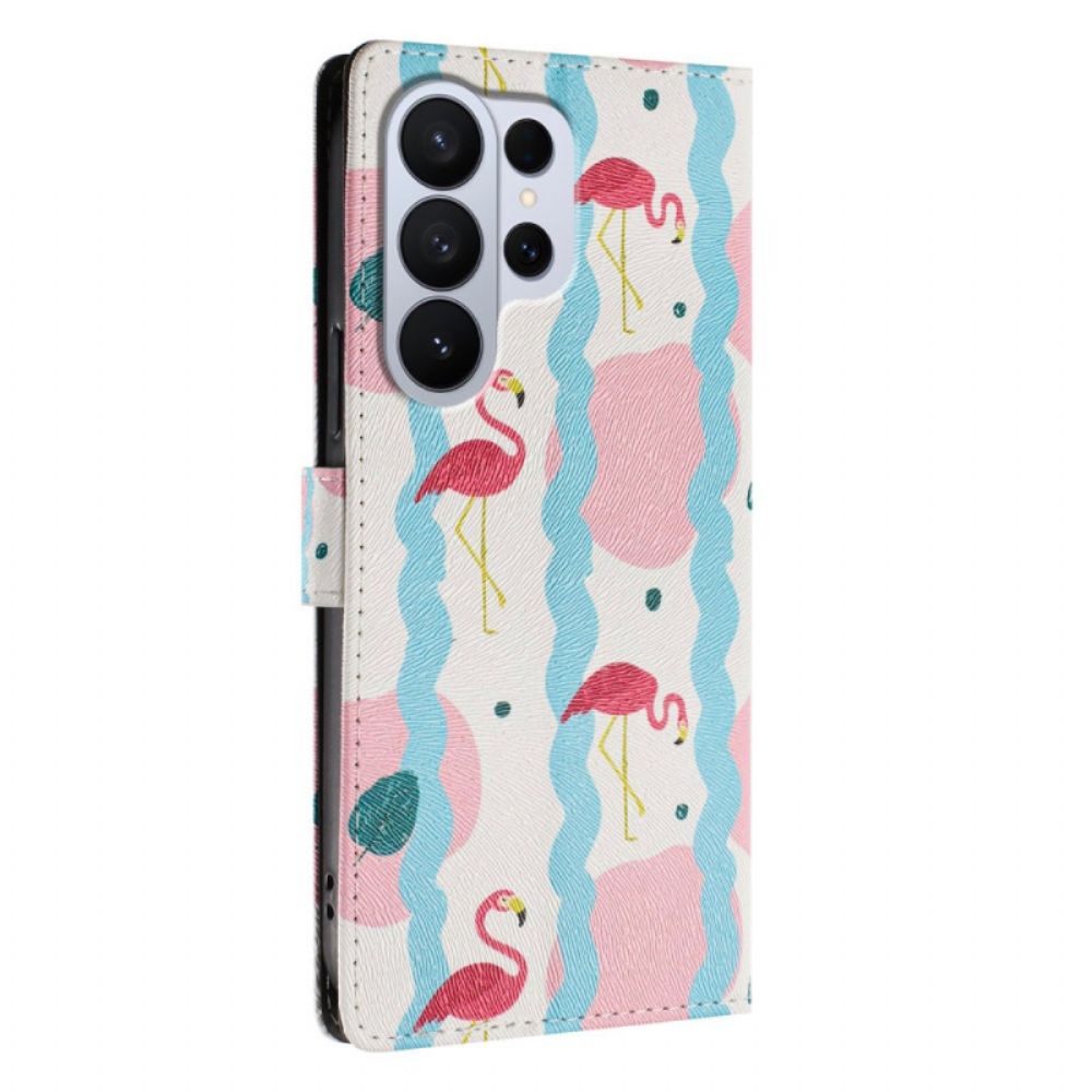 Leren Hoesje Samsung Galaxy S26 Ultra Flamingo's Bescherming Hoesje