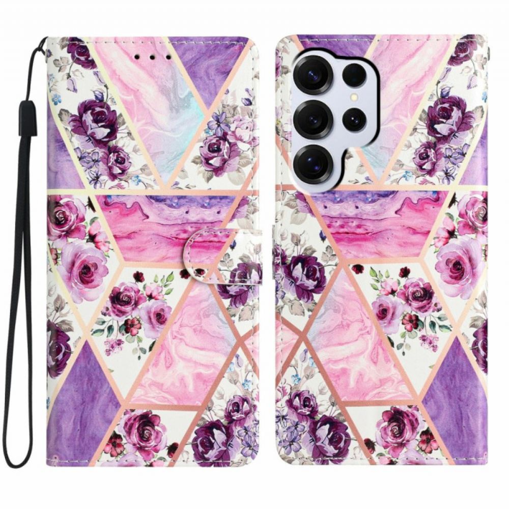 Leren Hoesje Samsung Galaxy S26 Ultra Paars Patroon Bescherming Hoesje