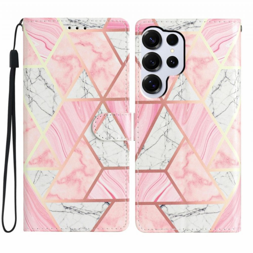 Leren Hoesje Samsung Galaxy S26 Ultra Roze Marmer Bescherming Hoesje