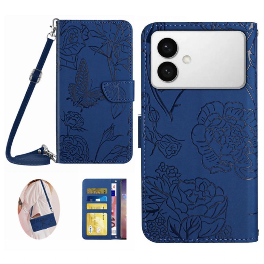 Leren Hoesje Samsung Galaxy S26 Ultra Schoudertas Met Vlinderprint Bescherming Hoesje