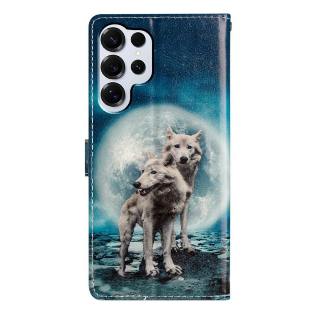 Leren Hoesje Samsung Galaxy S26 Ultra Twee Wolven Bescherming Hoesje