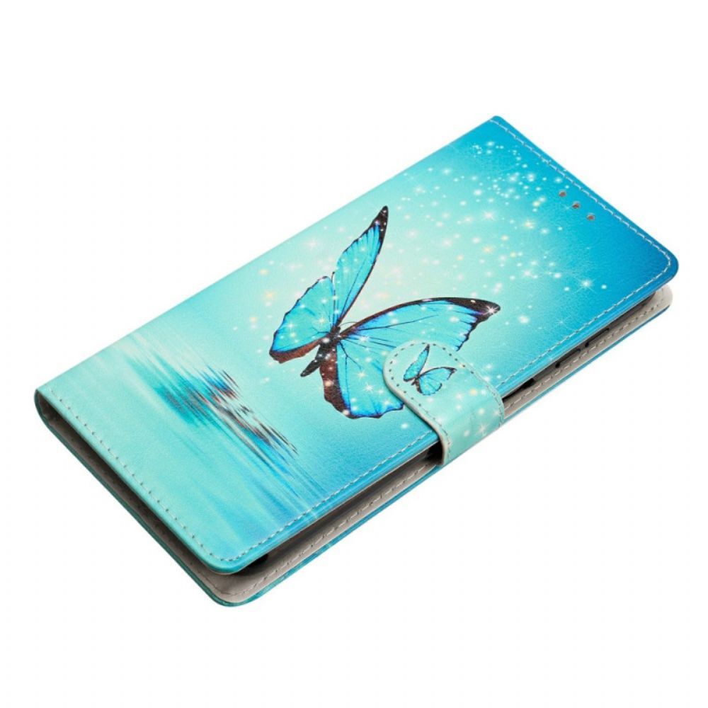 Leren Hoesje Voor Samsung Galaxy S26 Ultra Blauwe Vlinder Op Het Water