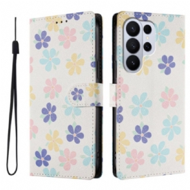 Leren Hoesje Voor Samsung Galaxy S26 Ultra Kleurrijke Bloemen