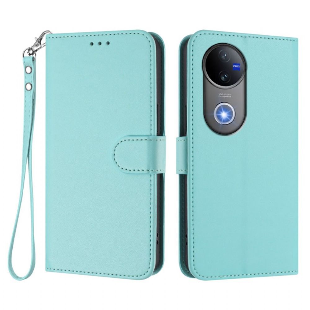 Folio-hoesje Vivo V50e 5g Effen Kunstleer Met Draagkoord