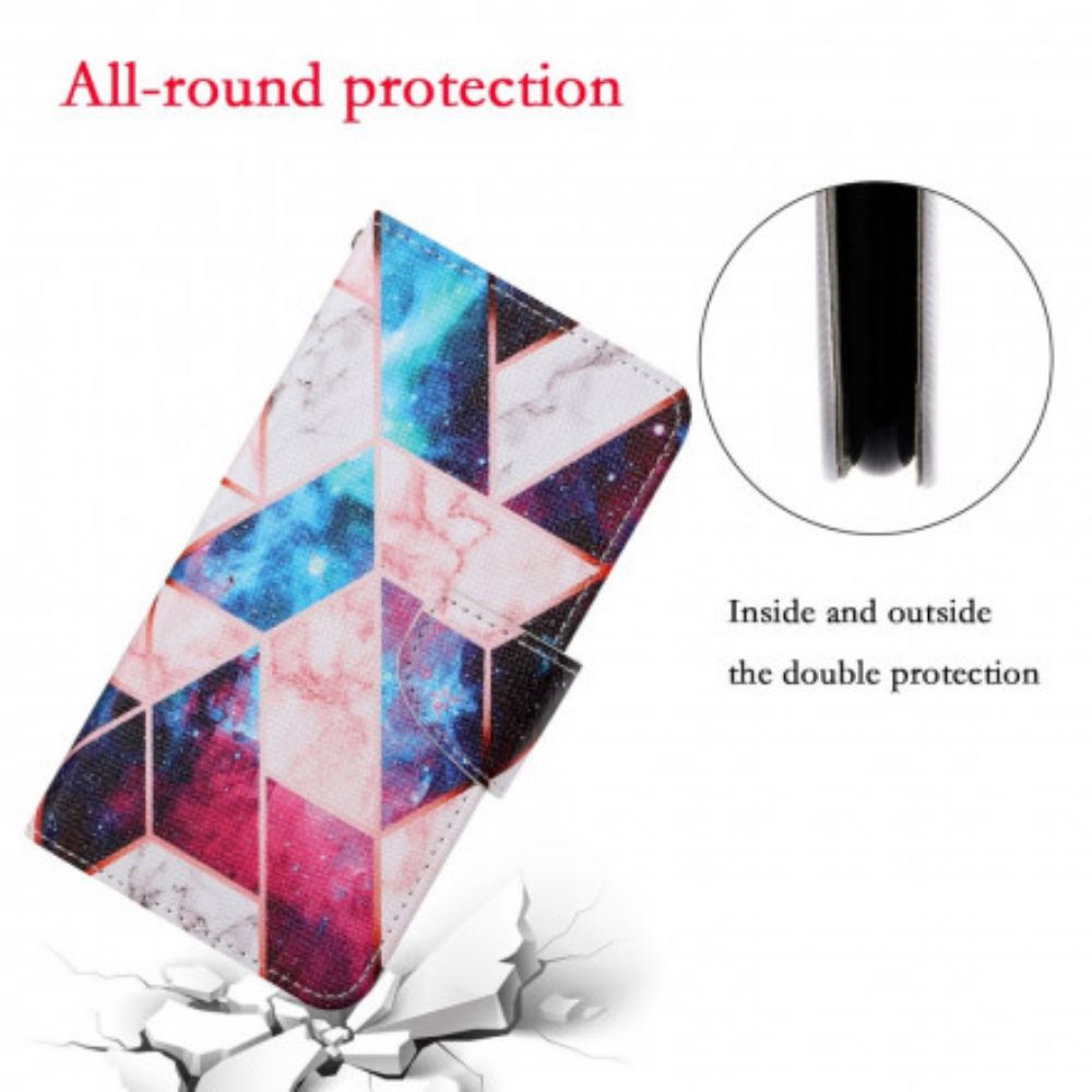 Flip Case voor Samsung Galaxy A12 / M12 Marmer Met Riem