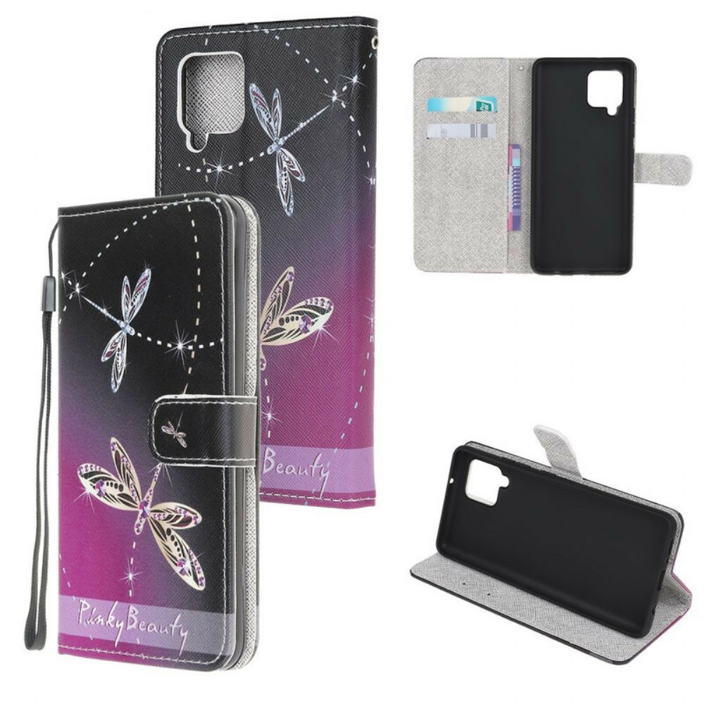 Folio-hoesje voor Samsung Galaxy A12 / M12 Met Ketting Thong Libellen