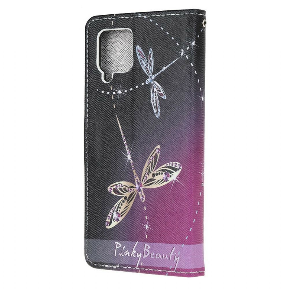 Folio-hoesje voor Samsung Galaxy A12 / M12 Met Ketting Thong Libellen