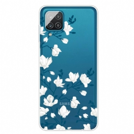 Hoesje voor Samsung Galaxy A12 / M12 Witte Bloemen