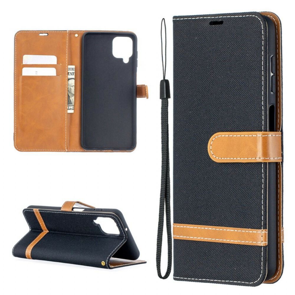 Leren Hoesje voor Samsung Galaxy A12 / M12 Met Ketting Band Met Stof En Leereffect