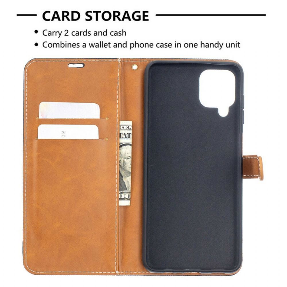 Leren Hoesje voor Samsung Galaxy A12 / M12 Met Ketting Band Met Stof En Leereffect