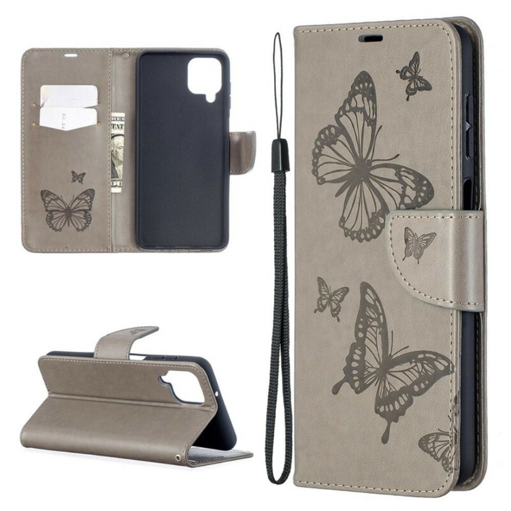 Leren Hoesje voor Samsung Galaxy A12 / M12 Vlinders Tijdens De Vlucht Met Lanyard