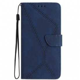 Leren Hoesje Samsung Galaxy A55 5g Lijnen En Gestippelde Bandjes Bescherming Hoesje