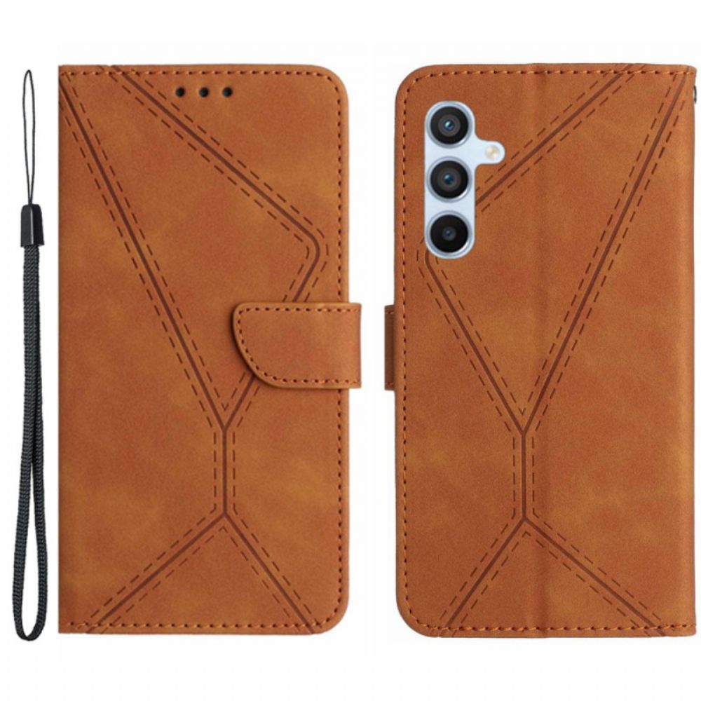 Leren Hoesje Samsung Galaxy A55 5g Lijnen En Gestippelde Bandjes Bescherming Hoesje