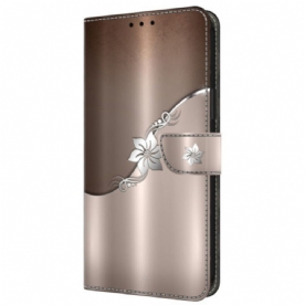 Leren Hoesje Voor Samsung Galaxy A55 5g Zilveren Bloem