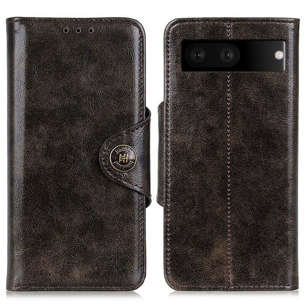 Flip Case voor Google Pixel 7 Knoop Van Imitatielakleer Khazneh