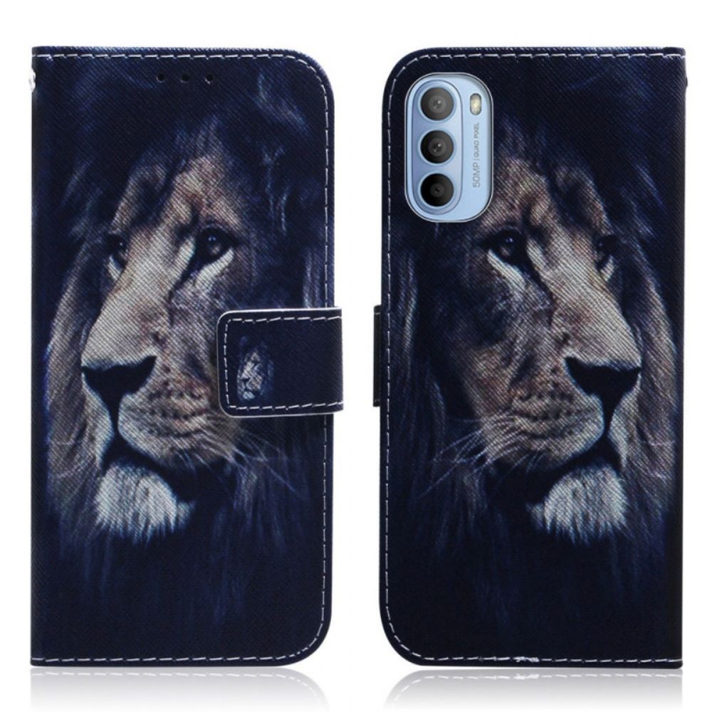 Folio-hoesje voor Moto G31 / Moto G41 Droomende Leeuw