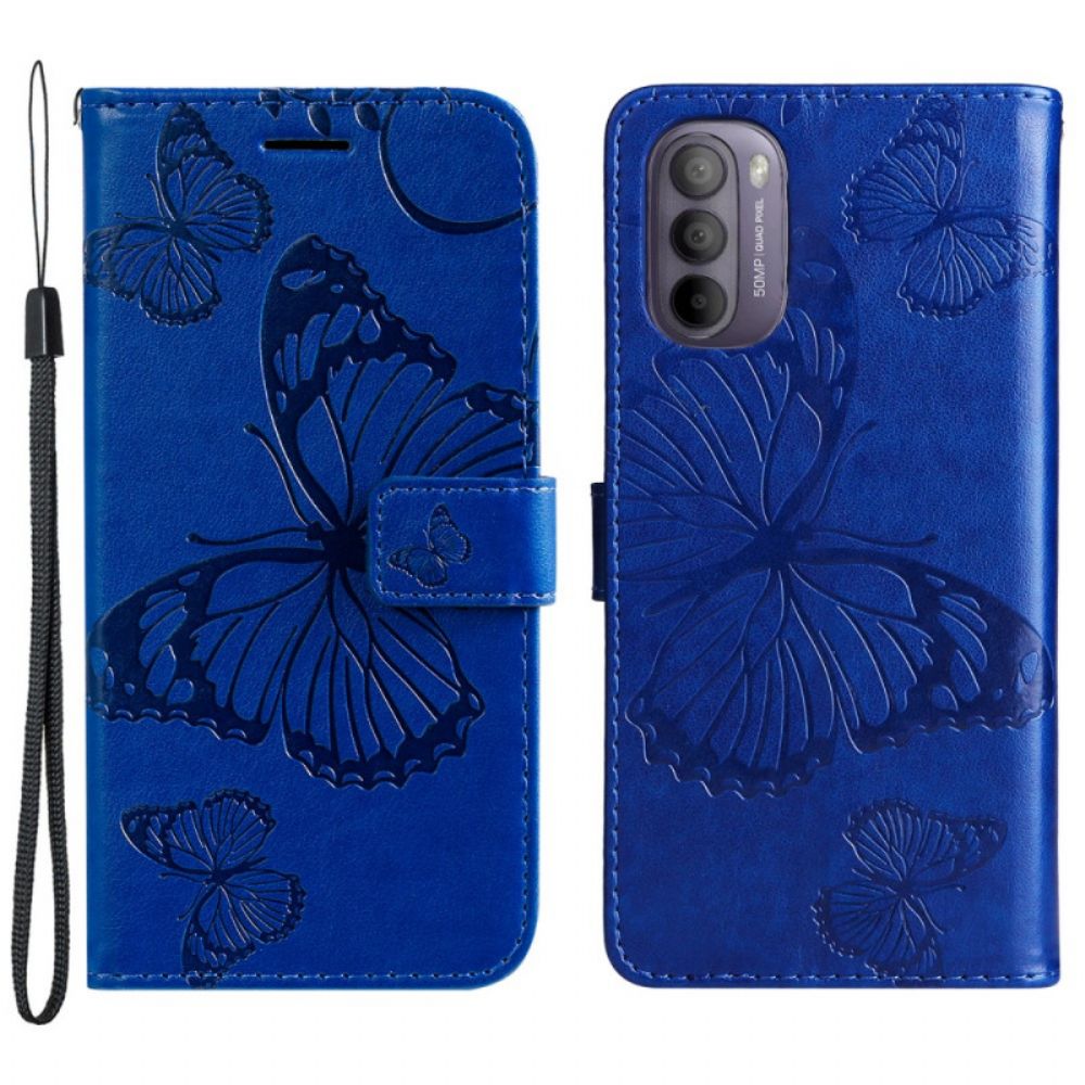 Folio-hoesje voor Moto G31 / Moto G41 Met Ketting Reusachtige Vlinders Met Bandjes