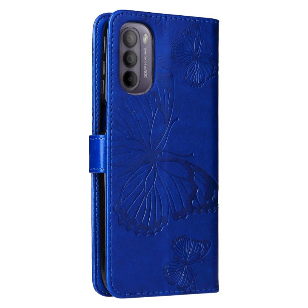 Folio-hoesje voor Moto G31 / Moto G41 Met Ketting Reusachtige Vlinders Met Bandjes