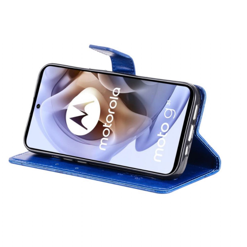 Folio-hoesje voor Moto G31 / Moto G41 Met Ketting Reusachtige Vlinders Met Bandjes