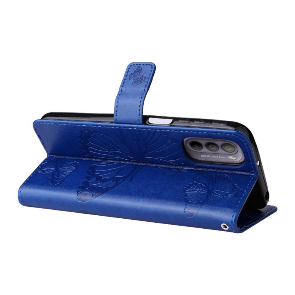 Folio-hoesje voor Moto G31 / Moto G41 Met Ketting Reusachtige Vlinders Met Bandjes
