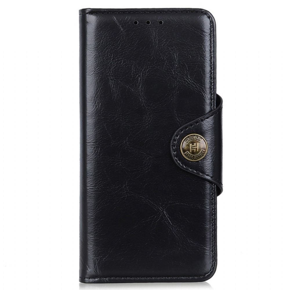 Leren Hoesje voor Moto G31 / Moto G41 Knoop Van Imitatieleer Lakleer Khazneh