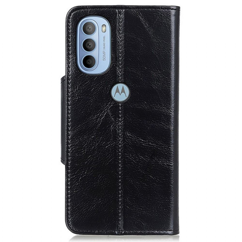 Leren Hoesje voor Moto G31 / Moto G41 Knoop Van Imitatieleer Lakleer Khazneh