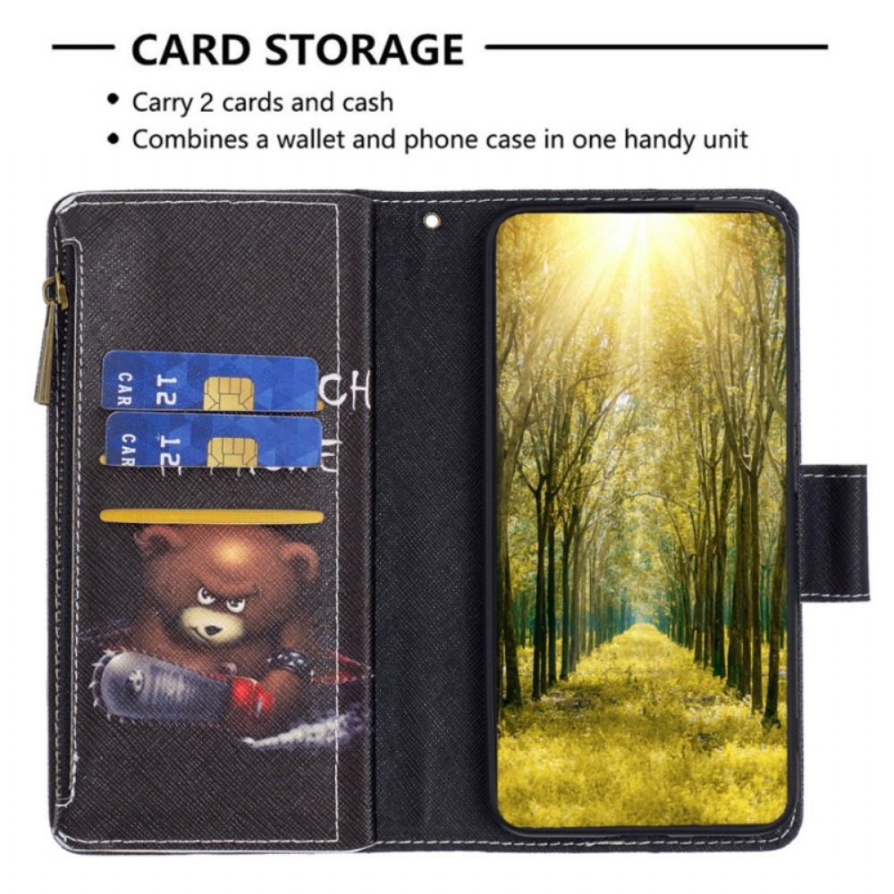 Leren Hoesje Xiaomi Redmi Note 13 5g Dangerous Bear Portemonnee Met Riempje