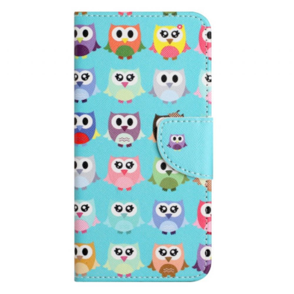 Leren Hoesje Xiaomi Redmi Note 13 5g Uilen Bescherming Hoesje