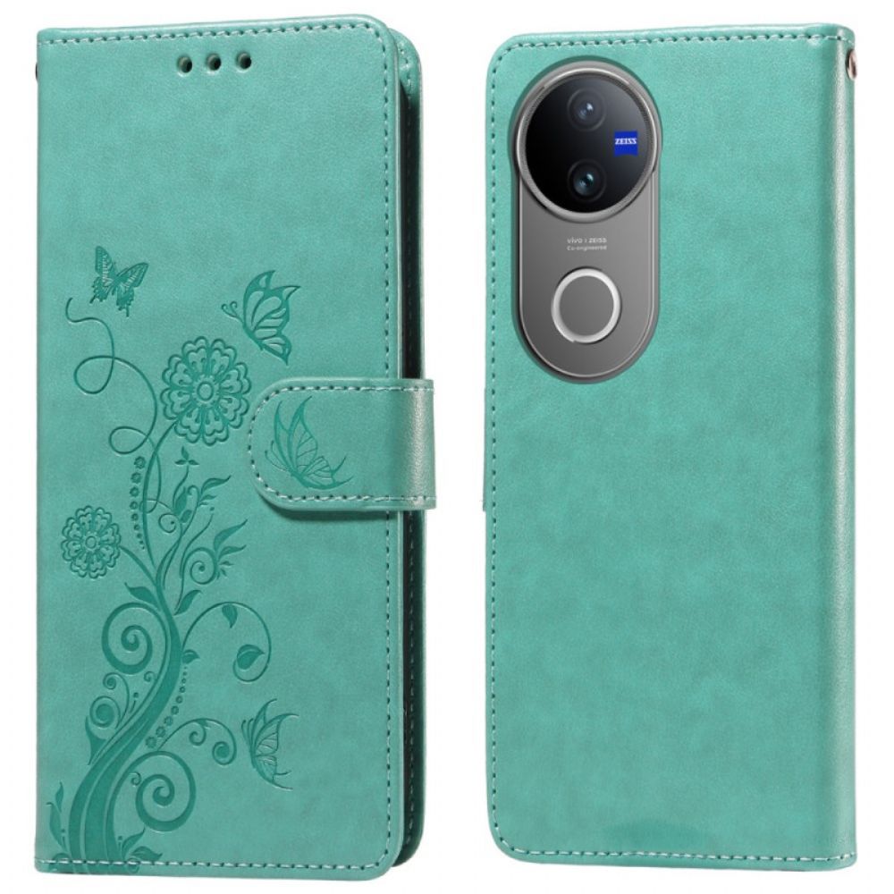 Bescherming Hoesje Vivo V50 5g Bloemen- En Vlinderpatroon