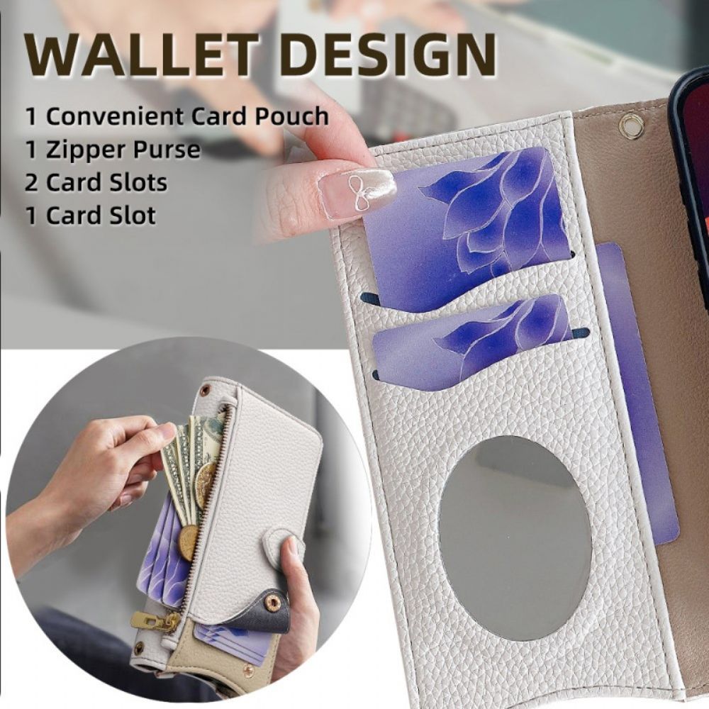 Bescherming Hoesje Vivo V50 5g Portemonnee Met Leerlook En Ketting