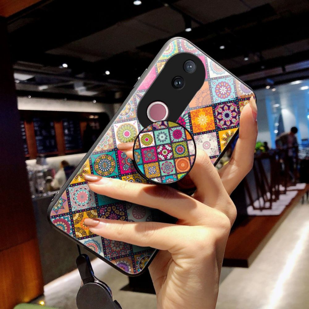 Cover Hoesje Vivo V50 5g Telefoonhoesje Patchwork Standaard En Riem