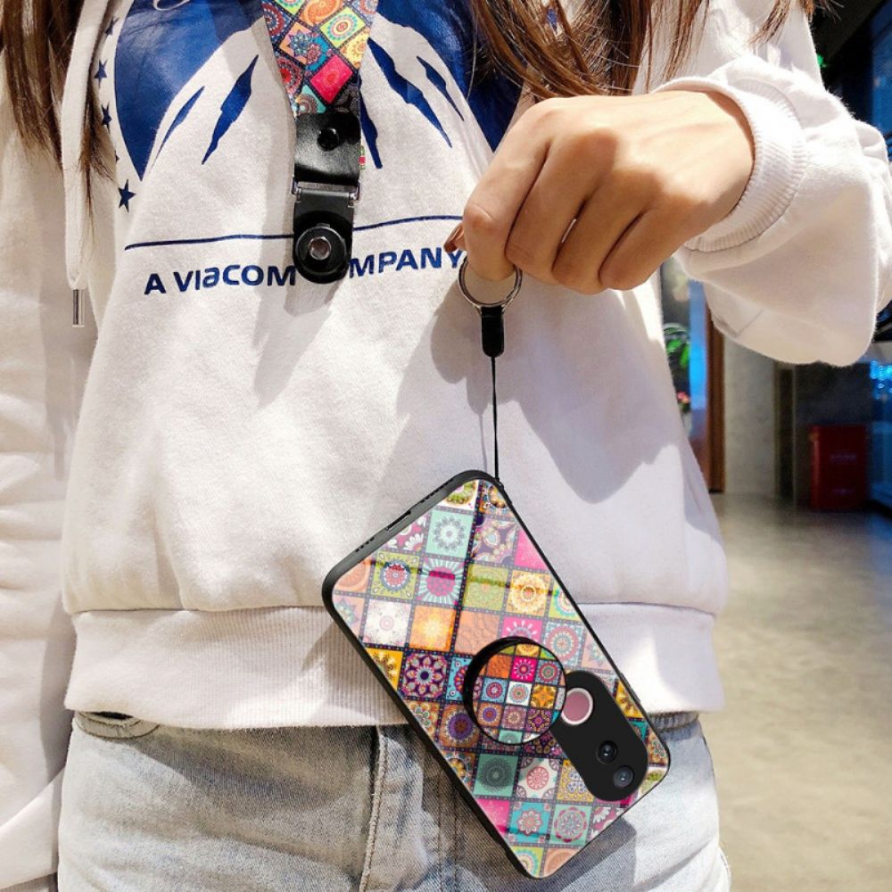 Cover Hoesje Vivo V50 5g Telefoonhoesje Patchwork Standaard En Riem