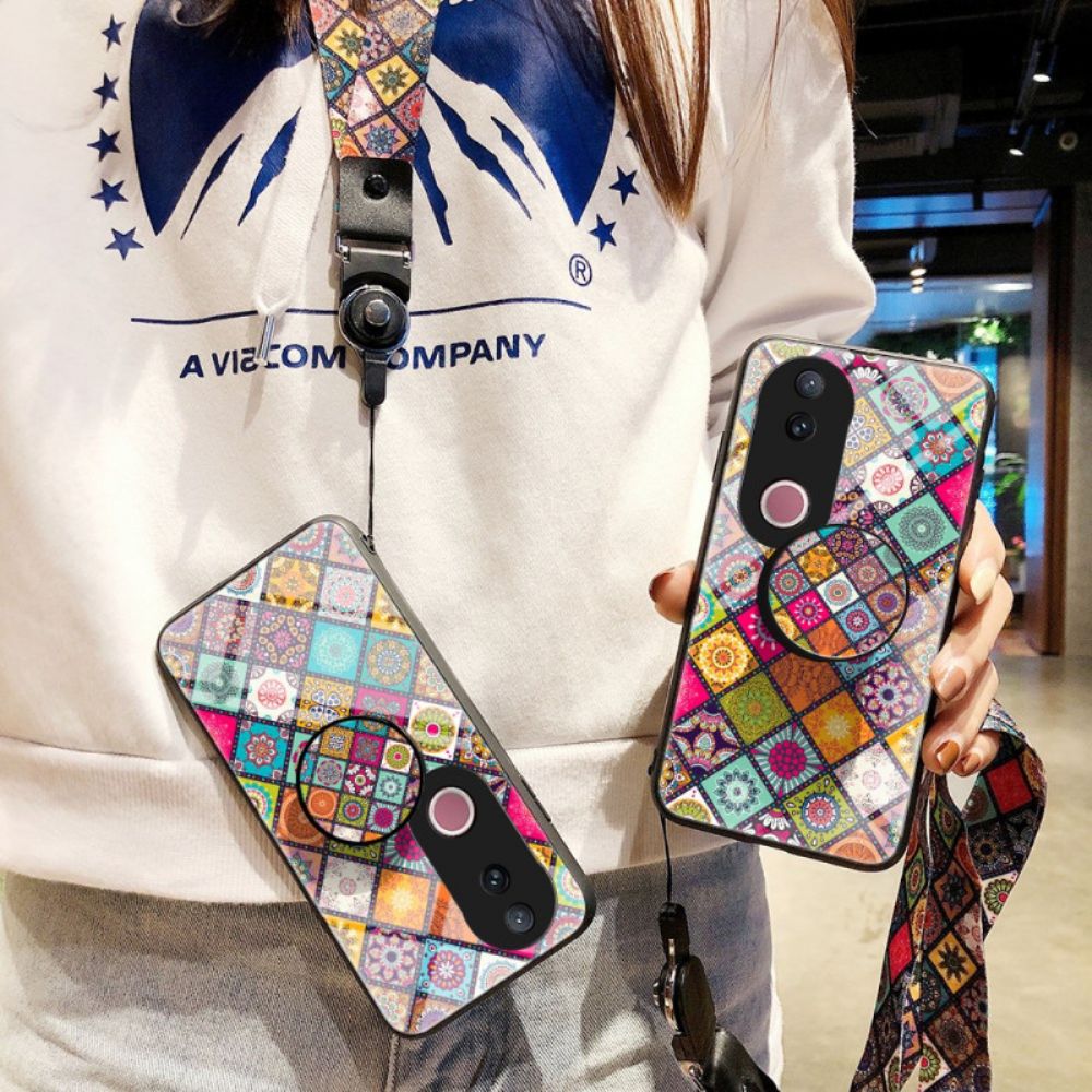 Cover Hoesje Vivo V50 5g Telefoonhoesje Patchwork Standaard En Riem