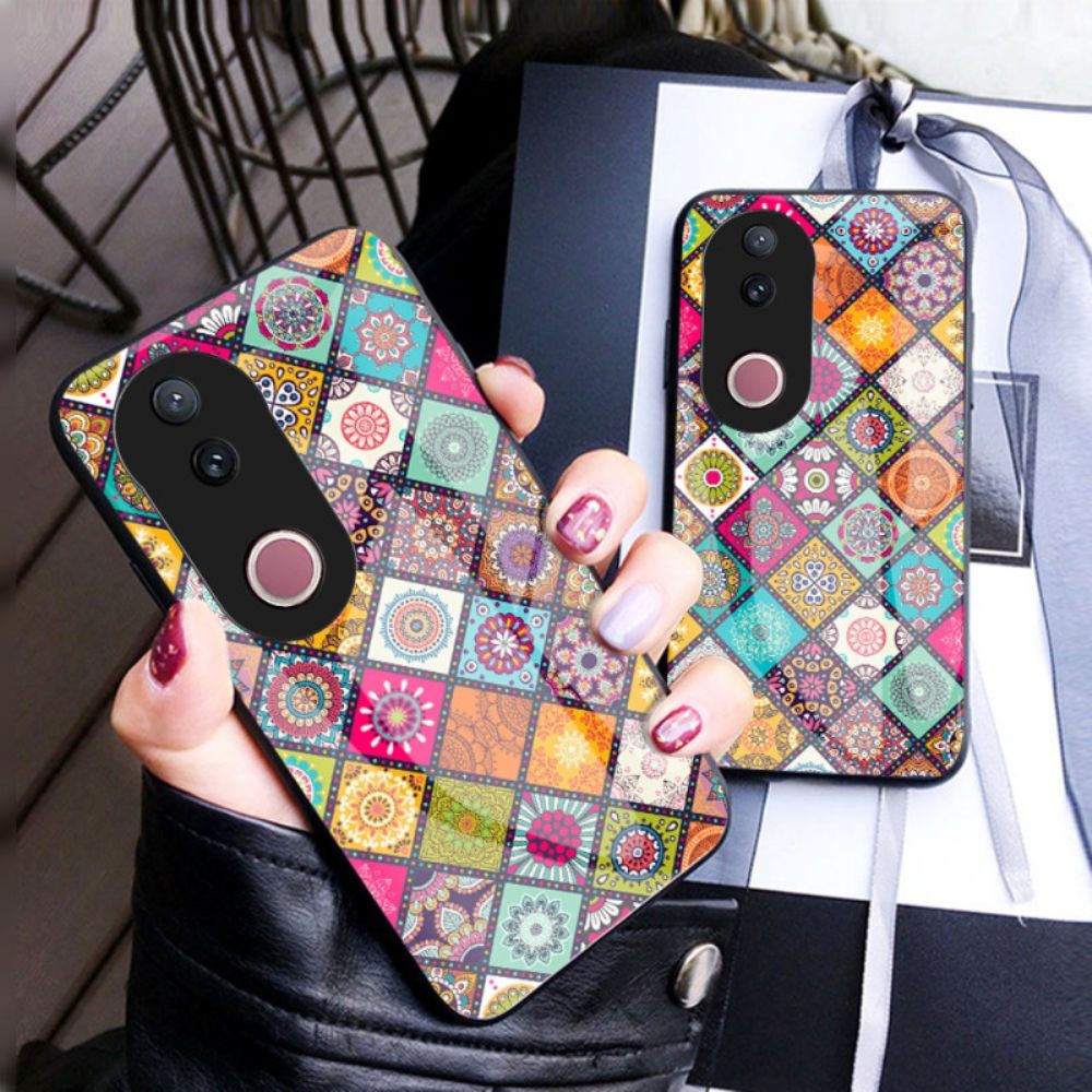 Cover Hoesje Vivo V50 5g Telefoonhoesje Patchwork Standaard En Riem