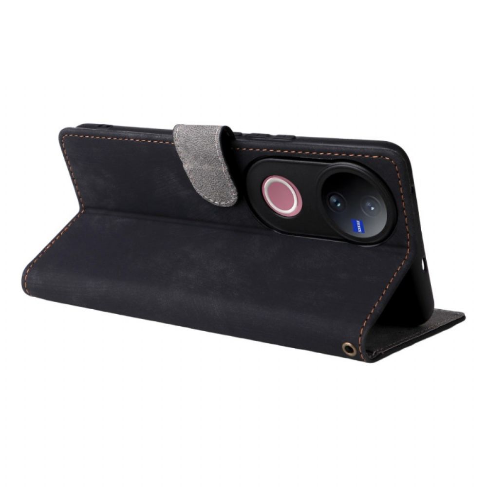 Flip Case Leren Vivo V50 5g Rfid-bescherming En Riem