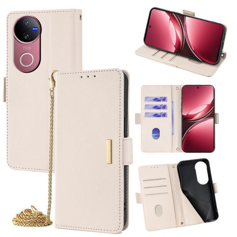 Folio-hoesje Vivo V50 5g Telefoonhoesje Gouden Sluiting En Schouderband