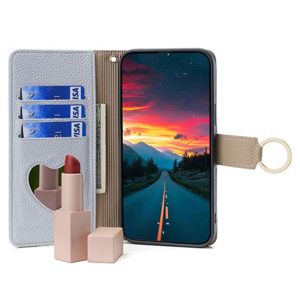Folio-hoesje Vivo V50 5g Telefoonhoesje Spiegelportemonnee Met Ketting