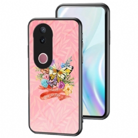 Hoesje Vivo V50 5g Gehard Glas Met Vlinderpatroon Bescherming Hoesje