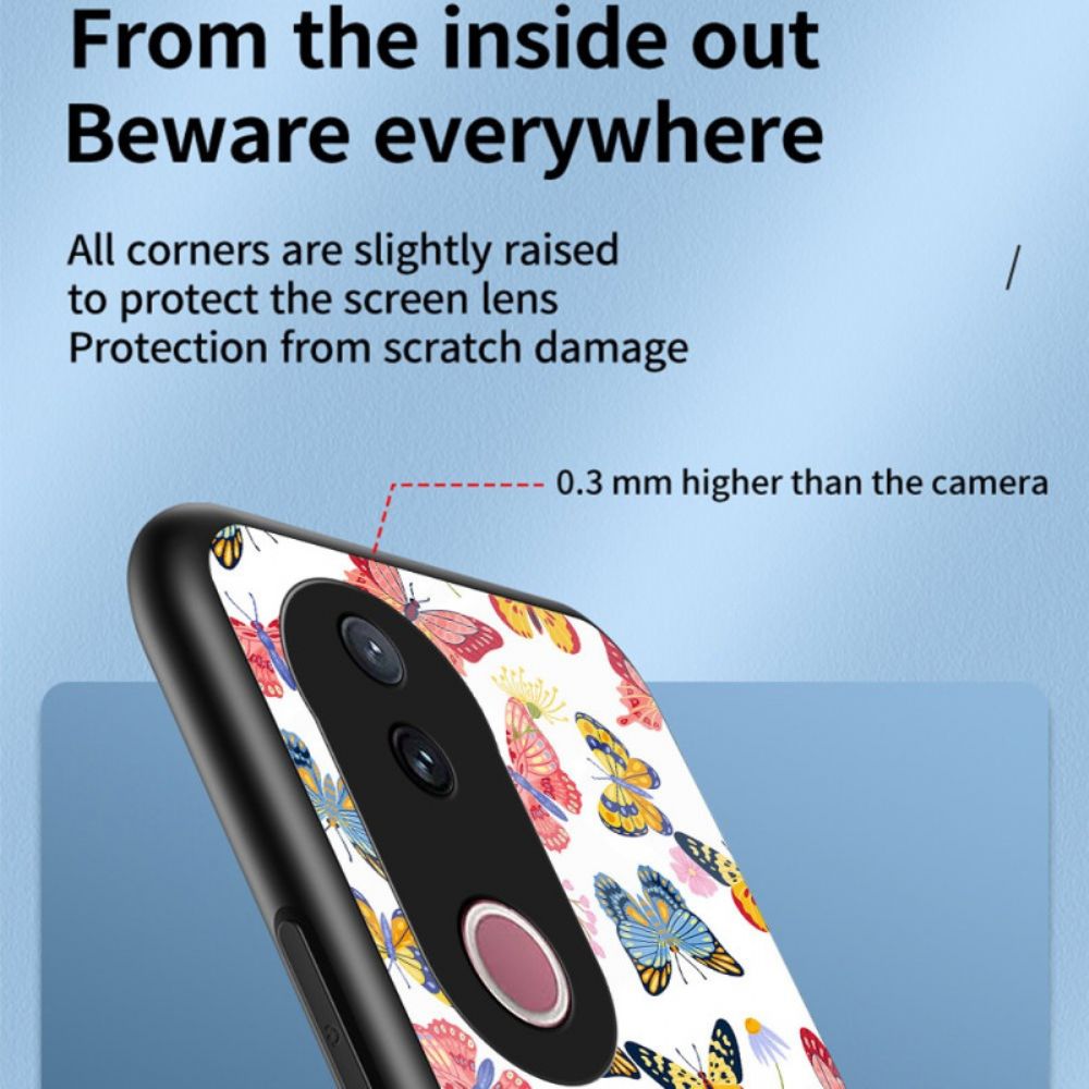 Hoesje Vivo V50 5g Gehard Glas Met Vlinderpatroon Bescherming Hoesje