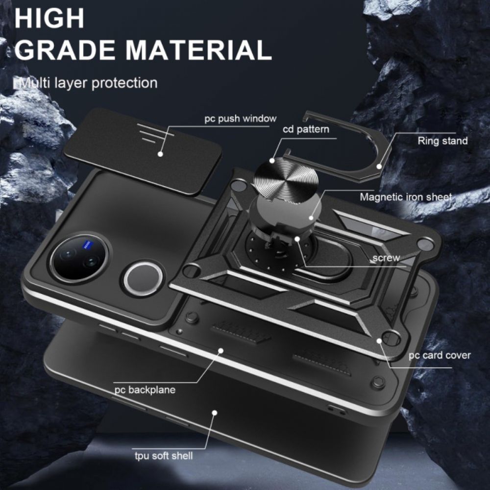 Hoesje Vivo V50 5g Schuifbare Cameracover En Steun Bescherming Hoesje