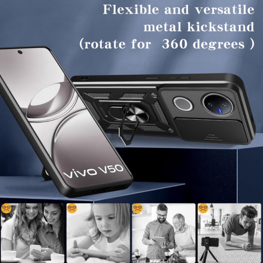 Hoesje Vivo V50 5g Schuifbare Cameracover En Steun Bescherming Hoesje