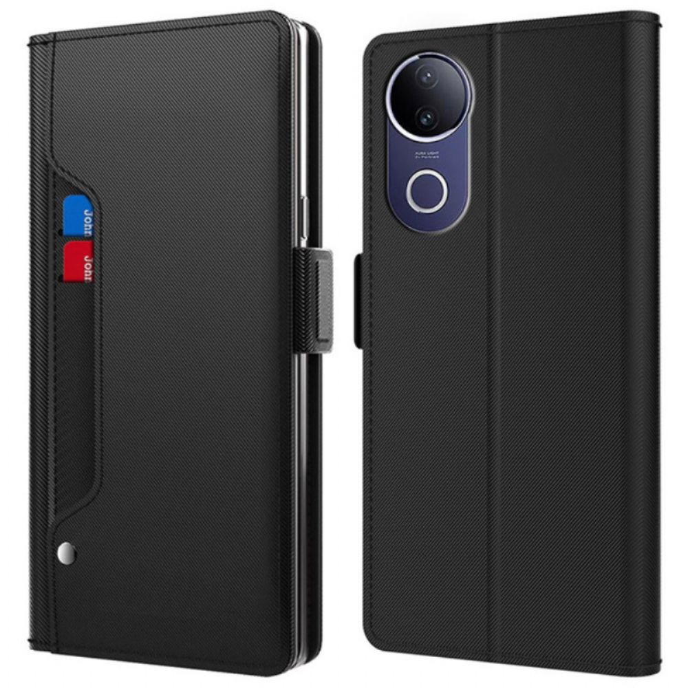 Leren Hoesje Vivo V50 5g Kaarthouder En Spiegel Bescherming Hoesje