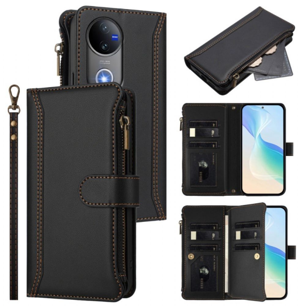 Leren Hoesje Voor Vivo V50 5g 9 Kaartsleuven En Polsbandje